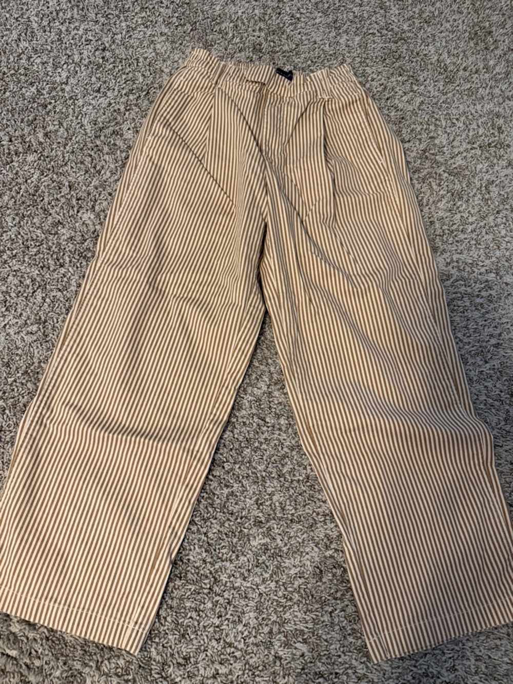 Tommy Hilfiger Beige and Brown Striped Cropped Wide-Leg Pants